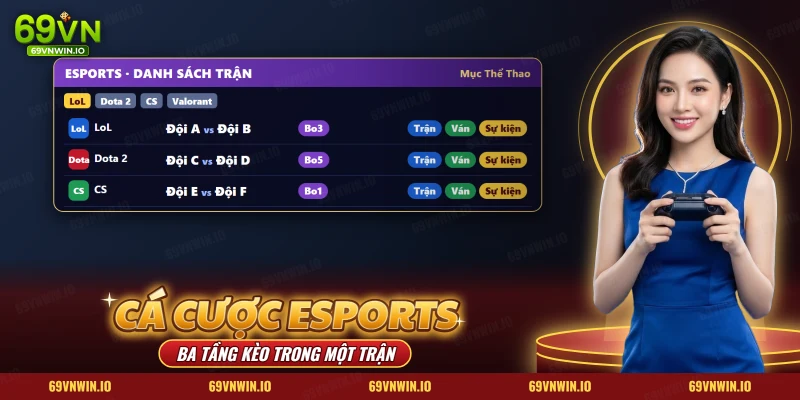 Cá cược Esports 69VN với danh sách trận LoL, Dota và CS trong mục Thể Thao