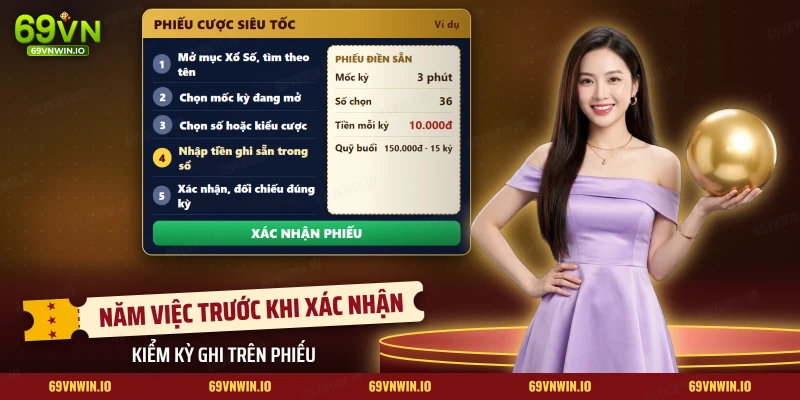 Phiếu cược lô đề siêu tốc điền sẵn mốc kỳ, số chọn và tiền mỗi kỳ cùng năm bước đặt cược