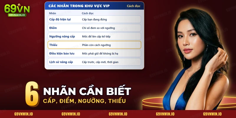 Bảng các nhãn ngưỡng nâng cấp và phần còn thiếu trong Khu vực VIP