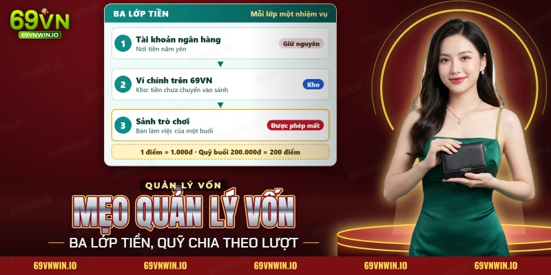 Mẹo quản lý vốn khi chơi 69VN với ba lớp tiền gồm ngân hàng, ví chính và sảnh trò chơi