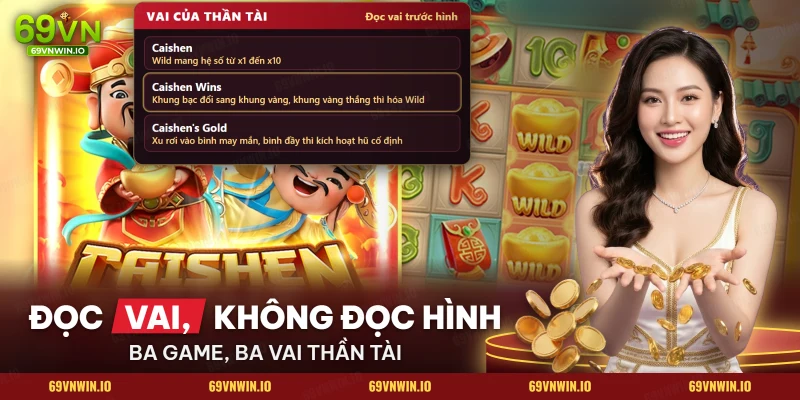 Bảng vai của Thần Tài trong ba game Caishen, Caishen Wins và Caishen's Gold