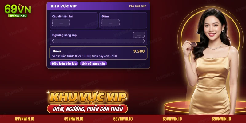 VIP 69VN với cấp độ hiện tại và điểm của hội viên